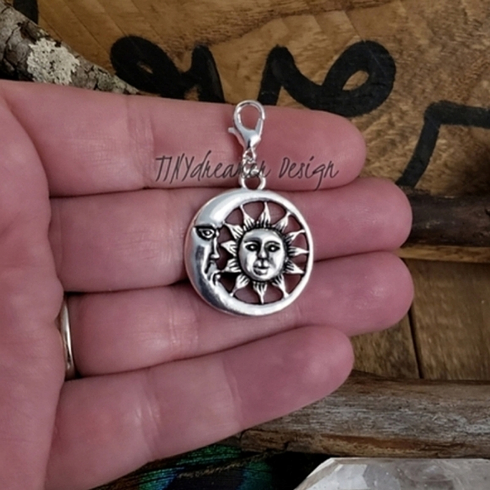 5/$25 Silver Sun Moon Celestial Charm For Bracelet Zipper Bag Bohemian Goddess